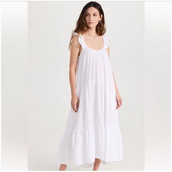 Xirena 100% Cotton Gauze Rumor Tiered Flutter Sleeve Pocket Maxi Dress Size Sm - Picture 1 of 9
